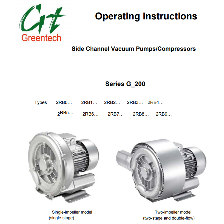 G200 Side Channel Blower (Ring Blower) Operating Manual